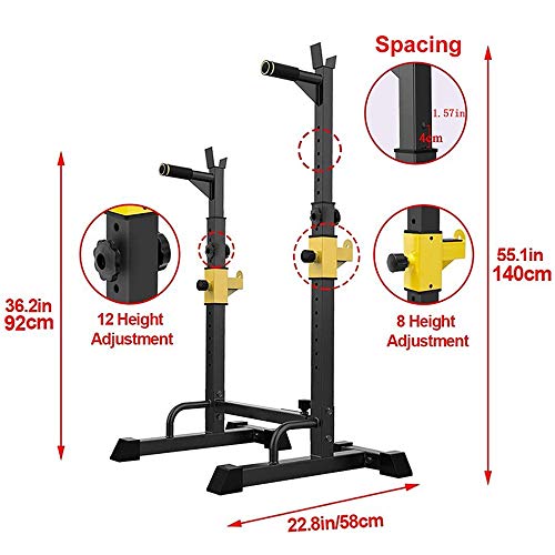 EEUK Soporte para Barra Stand en Cuclillas Rack de Press de Banca Ajustable Multifunción Levantamiento de Pesas Gimnasio Entrenamiento de Fuerza en Interiores, 250 kg de Carga Máxima