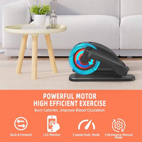 Ejercitador de Pedal Elíptico, Entrenador Elíptico Debajo del Escritorio con Pantalla Control Remoto Pedal Antideslizante, Mini Elíptica Portátil de Velocidad Ajustable para Gimnasio en Casa Oficina