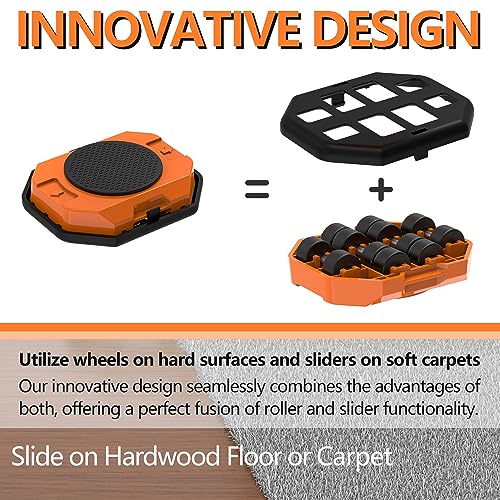 El Innovador Elevador y Deslizador de Muebles para Muebles Pesados, con Control de Altura, Mueve Fácilmente Objetos Pesados en Pisos de Madera y Alfombras (Naranja)