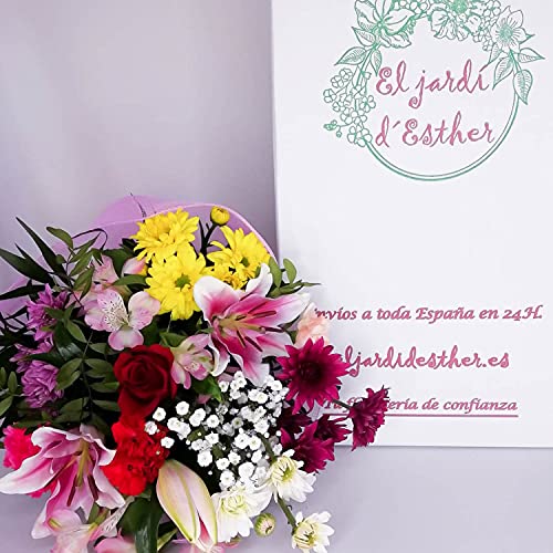 EL JARDÍ D´ESTHER-Ramo de flores variadas-Estrella-RAMO DE FLORES NATURALES-FLORES FRESCAS-ENTREGA EN 24 HORAS DE LUNES A SABADO, Rosa, amarillo, blanco, rojo, verde