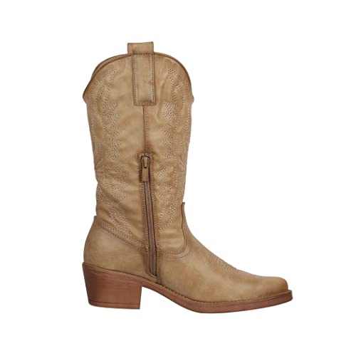 Elara Botas de Vaquero Mujer Estilo Motero Chunkyrayan 301-A32P Khaki PU-37