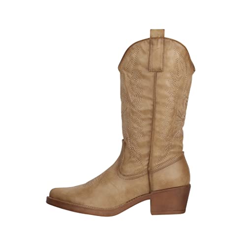 Elara Botas de Vaquero Mujer Estilo Motero Chunkyrayan 301-A32P Khaki PU-37