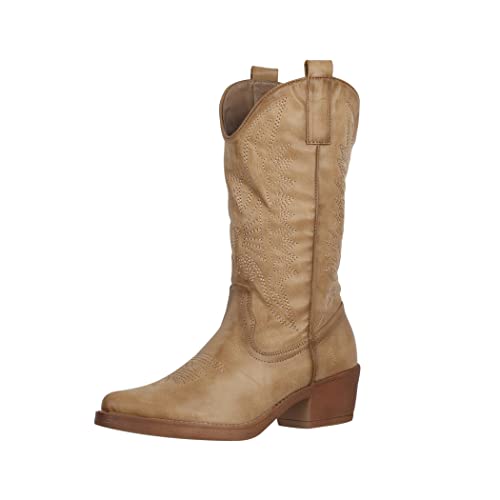 Elara Botas de Vaquero Mujer Estilo Motero Chunkyrayan 301-A32P Khaki PU-37