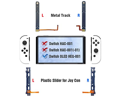 ElecGear Reemplazo de Riel Deslizante para OLED Switch HEG-001 y Mando Joy-con, Carril Metálico L/R para NS OLED y Barra Deslizante de Plástico para Controlador Joy con, Herramienta de Reparación