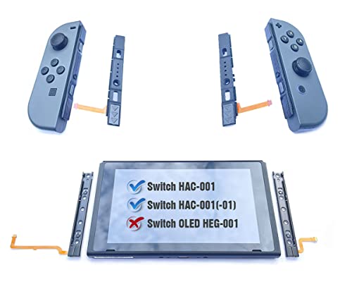 ElecGear Reemplazo de Riel Deslizante para Switch HAC-001 y Mando Joy-con, Carril Metálico L/R para Switch y Barra Deslizante de Plástico para Controlador Joy con, Herramienta de Reparación incluida