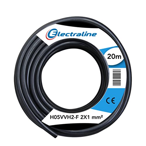 Electraline 10984, Cable para Extensiones H05VVH2-F, Sección 2x1 mm, 20 m, Negro