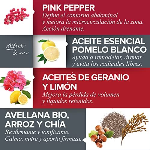 Elifexir | Aceite Vientre Plano Intensive | Estiliza, Drena, Tonifica y Reafirma el Abdomen | Con Pink Pepper y Pomelo Blanco | Para Hombres y Mujeres | 100 mll