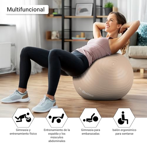 EliteAthlete Pelota de Pilates - Fitball 55 cm 65 cm 75 cm 85 cm - Pelota Embarazo - Bola Yoga Fitness - Balon de Gimnasia Ejercicios - Fit Ball Incl. Bomba de Aire