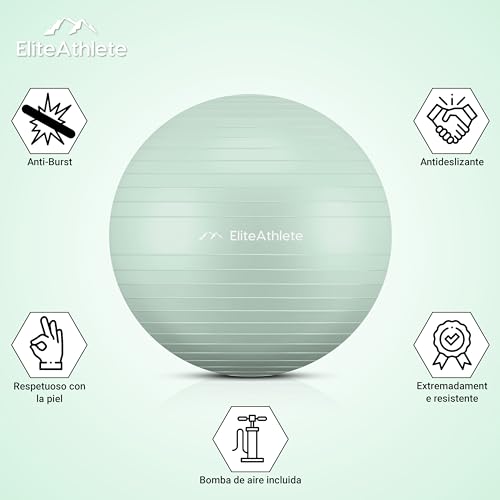 EliteAthlete Pelota de Pilates - Fitball 55 cm 65 cm 75 cm 85 cm - Pelota Embarazo - Bola Yoga Fitness - Balon de Gimnasia Ejercicios - Fit Ball Incl. Bomba de Aire