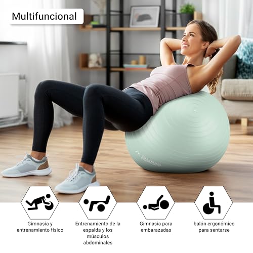 EliteAthlete Pelota de Pilates - Fitball 55 cm 65 cm 75 cm 85 cm - Pelota Embarazo - Bola Yoga Fitness - Balon de Gimnasia Ejercicios - Fit Ball Incl. Bomba de Aire