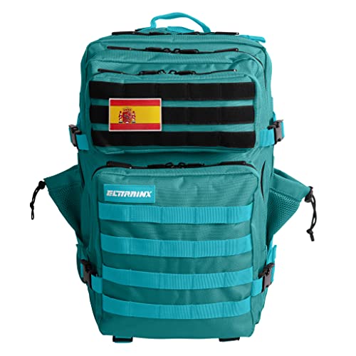 ELITRAINX Mochila 45L Táctica Militar Bandera España Deporte, Cabina Avión, CrossTraining, Aire Libre Deportes Gimnasio Portatil by ELITEX TRAINING (Turquesa)