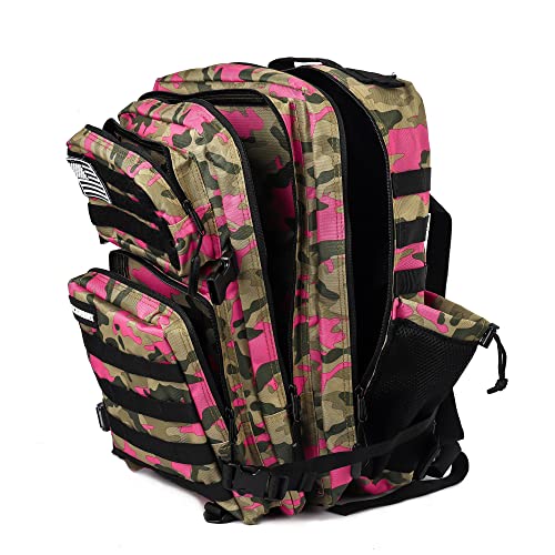 ELITRAINX Mochila 45L Táctica Militar USA Impermeable Deporte, Cabina Avión, CrossTraining, Aire Libre Deportes Gimnasio Portatil by ELITEX TRAINING (Rosa Camuflaje)