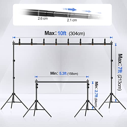 EMART Soporte de Fondo 2m x 3m, Kit de Sistema de Soporte de Fondo para Fotografía Ajustable con 8 Pinzas y 2 Bolsas de Arena para Retrato, Fotografía de Productos y Grabación de Video