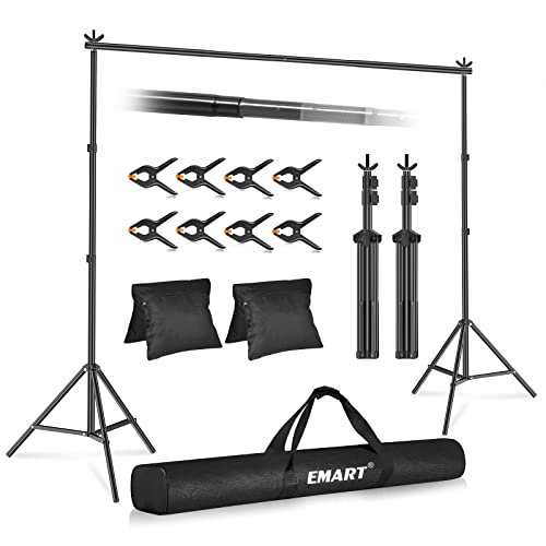 EMART Soporte de Fondo 2m x 3m, Kit de Sistema de Soporte de Fondo para Fotografía Ajustable con 8 Pinzas y 2 Bolsas de Arena para Retrato, Fotografía de Productos y Grabación de Video