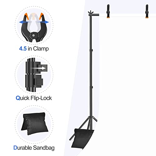 EMART Soporte de Fondo 2m x 3m, Kit de Sistema de Soporte de Fondo para Fotografía Ajustable con 8 Pinzas y 2 Bolsas de Arena para Retrato, Fotografía de Productos y Grabación de Video