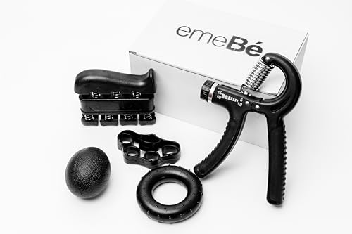 EmeBé Ejercitador de Brazo, Antebrazo y Mano - Hand Grip, Pelota de Rehabilitación, Gripper - Fortalecedor de Dedos y Agarre - Accesorio para Gimnasio y Deporte - Set de 5 Piezas