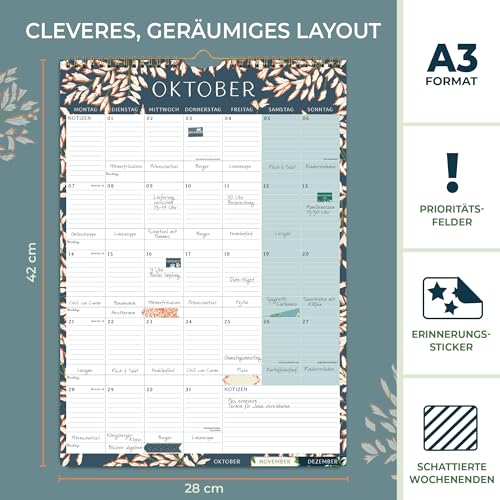 (en alemán) Planificador Mensual A3 Perfect Year de Boxclever Press. Estupendo Calendario Enero-Diciembre’24. Amplio Calendario 2024 con Pestañas Mensuales. Calendario Pared con Bolsillo y Pegatinas