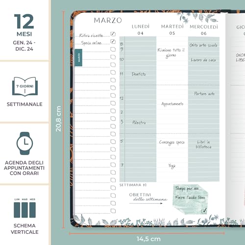 (en italiano) Agenda 2024 A5 Everyday de Boxclever Press. Planificador semanal con Formato Vertical. Agenda A5 abarca enero 2024 a diciembre 2024. Agenda anual 2024 con Metas y Listas