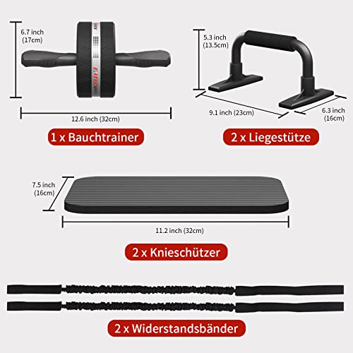 EnterSports Rodillo abdominal abdominal de ABS 6 en 1, entrenamiento abdominal con banda de fitness, flexiones, rodilleras, entrenamiento abdominal para casa, dispositivos de fitness Negro