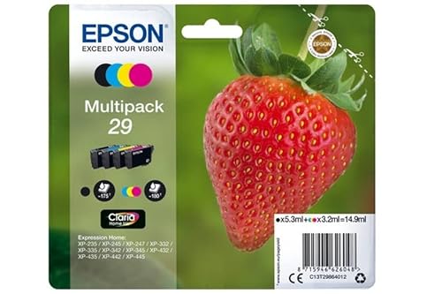 Epson C13T29864012 - Cartucho de tóner para XP235, negro, amarillo, magenta, cian, paquete estándar válido para los modelos XP-235, XP-245, XP-247 y otros, Estándar