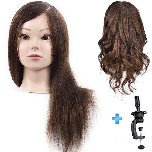 ErSiMan-AW Cabeza de maniquí profesional para mujer con pelo 100% humano de 45,72 cm, con abrazadera de mesa