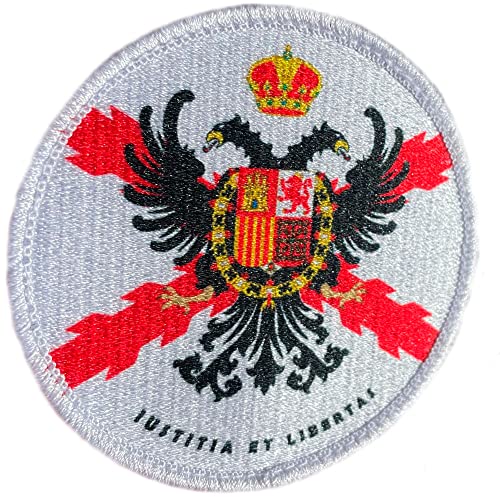 España Parche Circular Imperial Bandera Cruz de Borgoña con Águila - Parches Ropa - Parches Militares - Tercios Españoles - Imperio Español - 80 x 80 mm