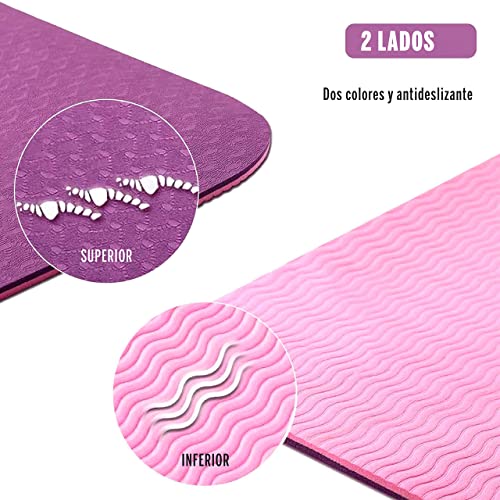 Esterilla Antideslizante para Pilates, Fitness - Deporte en Casa - Alfombra Plegable - Colchoneta Gimnasia - Incluye Bolsa - Mat Yoga - Rosa