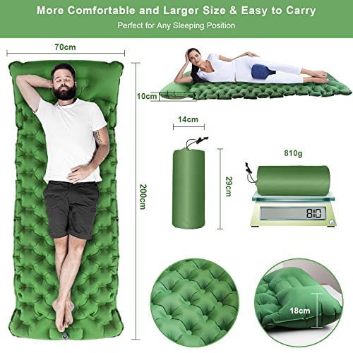 Esterilla Camping Autohinchable, Espesar Colchoneta de Camping Hinchable con Bomba de Pie, Colchones Autoinflable con Almohada Plegable Ultraligero Impermeable para Camping Viajes, Playa, Senderismo