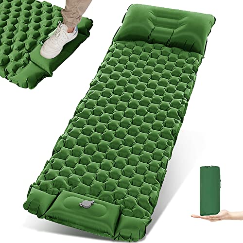 Esterilla Camping Autohinchable, Espesar Colchoneta de Camping Hinchable con Bomba de Pie, Colchones Autoinflable con Almohada Plegable Ultraligero Impermeable para Camping Viajes, Playa, Senderismo