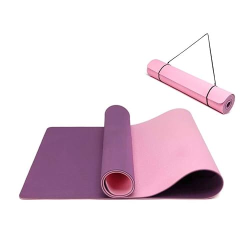 Esterilla de yoga antideslizante y respetuosa con el medio ambiente TPE con correa de transporte, esterilla de gimnasia para pilates, entrenamiento de fitness, 183 x 61 x 0,6 cm (Lila-Rosa)