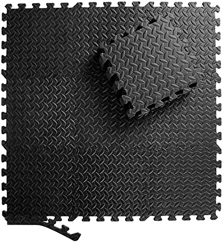 Esterilla Puzzle para Suelos de Gimnasio y Fitness | Pack 20 losas de 30x30x1cm, Set de Protección de Goma EspumaAlfombrilla Protectora + Bordes | Colchonetas para Máquinas de Deporte