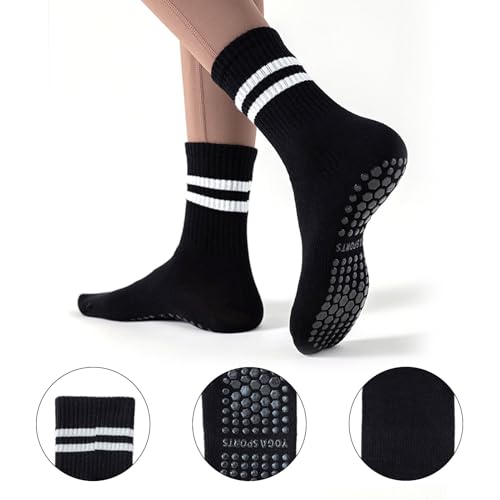 EUPSIIU 3 Pares Calcetines Yoga Antideslizantes Pilates de Calcetines Mujer Algodón Ballet Antideslizantes Calcetines Calcetines Deportivos para Yoga Fitness Ballet Pilates (3 Colores)