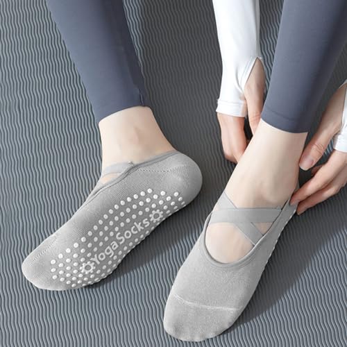 EUPSIIU 4 Pares Calcetines de Yoga Mujer Antideslizantes Pilates Calcetines, Calcetines Yoga Mujer Algodón Pilates Calcetines Deportivos para Yoga Fitness Ballet, UK 3-9 | EUR 36-38 (4 Colores)