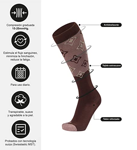 Eureka Compresion Medias y Calcetines de compresión mujer y hombre de algodón diseñado en España con modelos originales mejoran la circulación y previenen várices (talla 36-41 EU, Pack 3 calcetines)