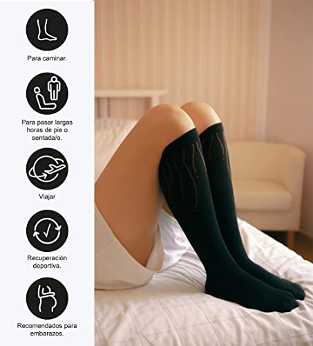 Eureka Compresion Medias y Calcetines de compresión mujer y hombre de algodón diseñado en España con modelos originales mejoran la circulación y previenen várices (talla 36-41 EU, Pack 3 calcetines)