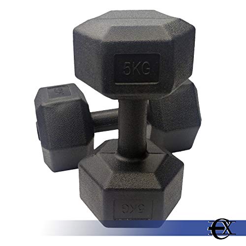 EUROXANTY Pack Mancuernas hexagonales | Mancuernas para Musculatura | Diseño Especial Anti-vuelco | Rellenas de Cemento | Mancuernas Antideslizantes | 2 x 7,5 KG