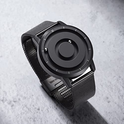 EUTOUR Reloj Magnetico Hombre Cuarzo Sin Vidrio Rodamiento de Bolas Relojes de Pulsera para Hombres con Correa de Acero Inoxidable Negro