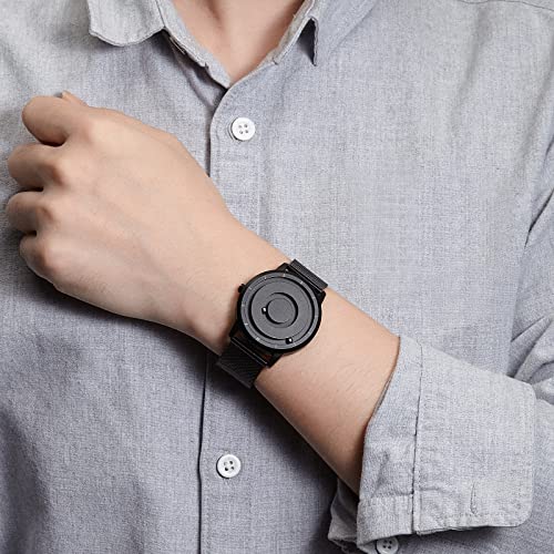 EUTOUR Reloj Magnetico Hombre Cuarzo Sin Vidrio Rodamiento de Bolas Relojes de Pulsera para Hombres con Correa de Acero Inoxidable Negro