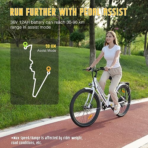 EVERCROSS EK8S Bicicleta Eléctrica Adultos, 26'’ E-Bike con pedaleo asistido - Motor 250W, Batería 36V 12AH, 15/20/25 KM/H, 120KG Carga Máxima, Bici Eléctricas de Montaña para Mujeres Hombres