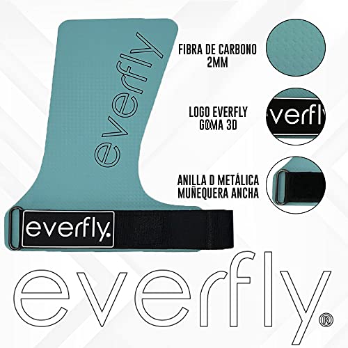 Everfly Calleras para Crossfit - Grips Sin Agujeros Fibra de Carbono – Guantes Gimnasio Hombre Mujer Protección de Manos - Diseño Ergonómico Guantes Gym Pesas Fitness Halterofilia (E+, TurqBlack)