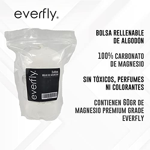 Everfly Magnesio en Bolas Polvo Crossfit - 3x60gr - Chalk Balls - Escalada Calistenia Halterofilia Tenis Padel Gym Pole Dance - Sudor Manos - Bolsa Tiza para Manos - Extra Agarre Grip - Dry Hands