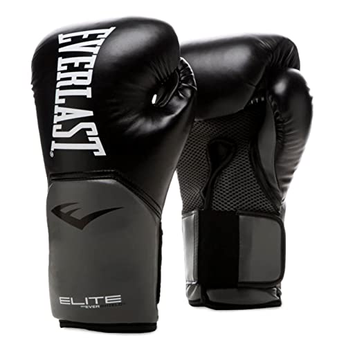 Everlast Pro Style Elite Guantes Unisex para Adultos, Negro/Gris, 453 G (16 Oz) Ue