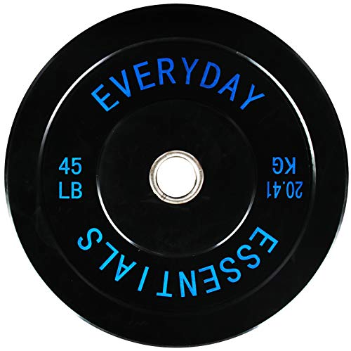 Everyday Essentials Placa de peso olímpica codificada por colores con buje de acero, individual, negro, 45 libras