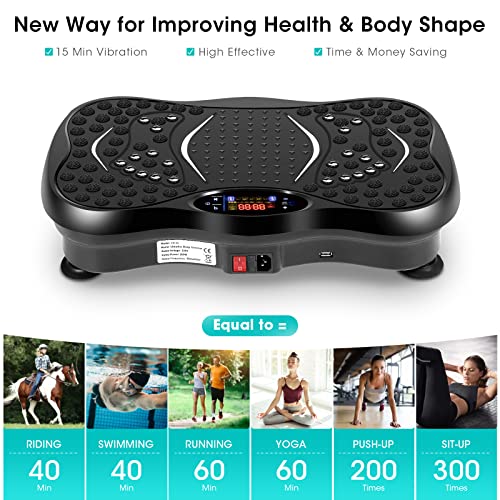 EVOLAND Placas de alimentación de vibración, máquina de placas de vibración con altavoz Bluetooth, 5 modos de programa, entrenador de fitness de vibración, carga máxima de 350 libras (B)