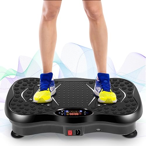 EVOLAND Placas de alimentación de vibración, máquina de placas de vibración con altavoz Bluetooth, 5 modos de programa, entrenador de fitness de vibración, carga máxima de 350 libras (B)