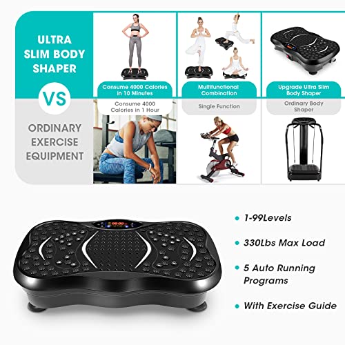 EVOLAND Placas de alimentación de vibración, máquina de placas de vibración con altavoz Bluetooth, 5 modos de programa, entrenador de fitness de vibración, carga máxima de 350 libras (B)