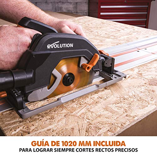 EVOLUTION POWER TOOLS R185CCSX Sierra Circular multimaterial Compatible (Paquete de combinación 1020 mm con guía incluida), 230 V, 185 mm