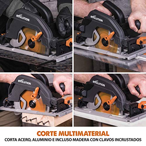 EVOLUTION POWER TOOLS R185CCSX Sierra Circular multimaterial Compatible (Paquete de combinación 1020 mm con guía incluida), 230 V, 185 mm