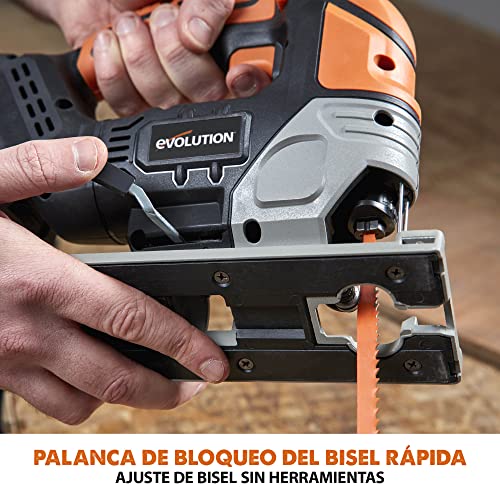 EVOLUTION POWER TOOLS Sierra de calar inalámbrica R90JGS - Li de - Incluye 5 hojas multiusos, Black/Orange