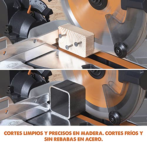 Evolution Sierra ingletadora de Evolution Power Tools con corte multimaterial, Incluye hoja TCT de 185 mm.